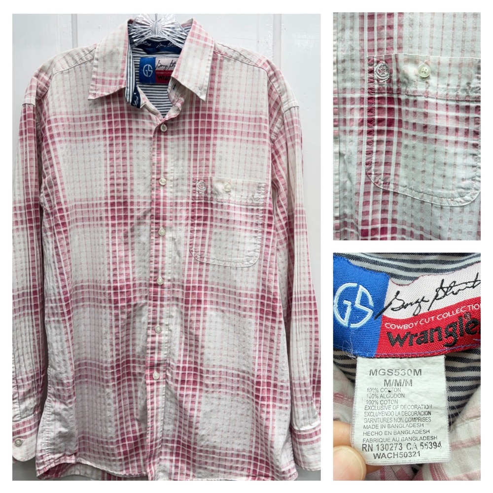 Wrangler George Strait Cowboy Cut Plaid Shirt Mens M Pink MGS530M